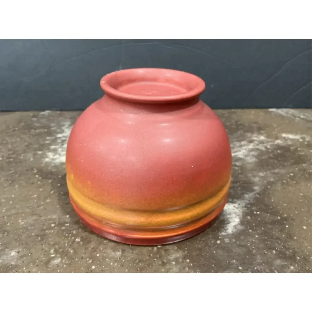 Vintage Studio Pottery Bowl Signed CS Red Brown Art Pottery Footed Bowl